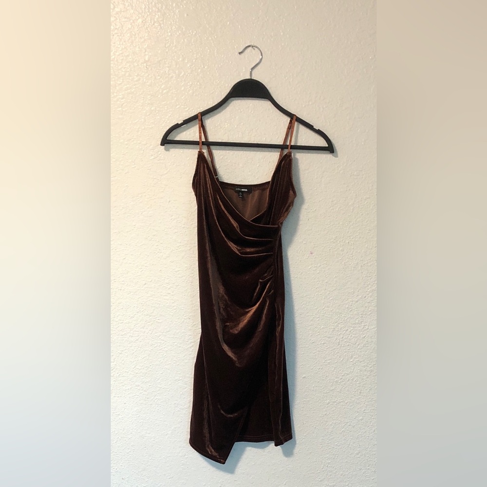 Fashion Nova Brown Velvet Cowl Slip Mini Dress